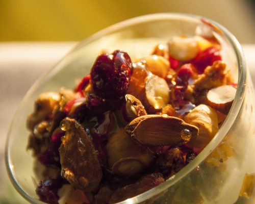 3_homemade graniola with nuts and honey in yougurt-min